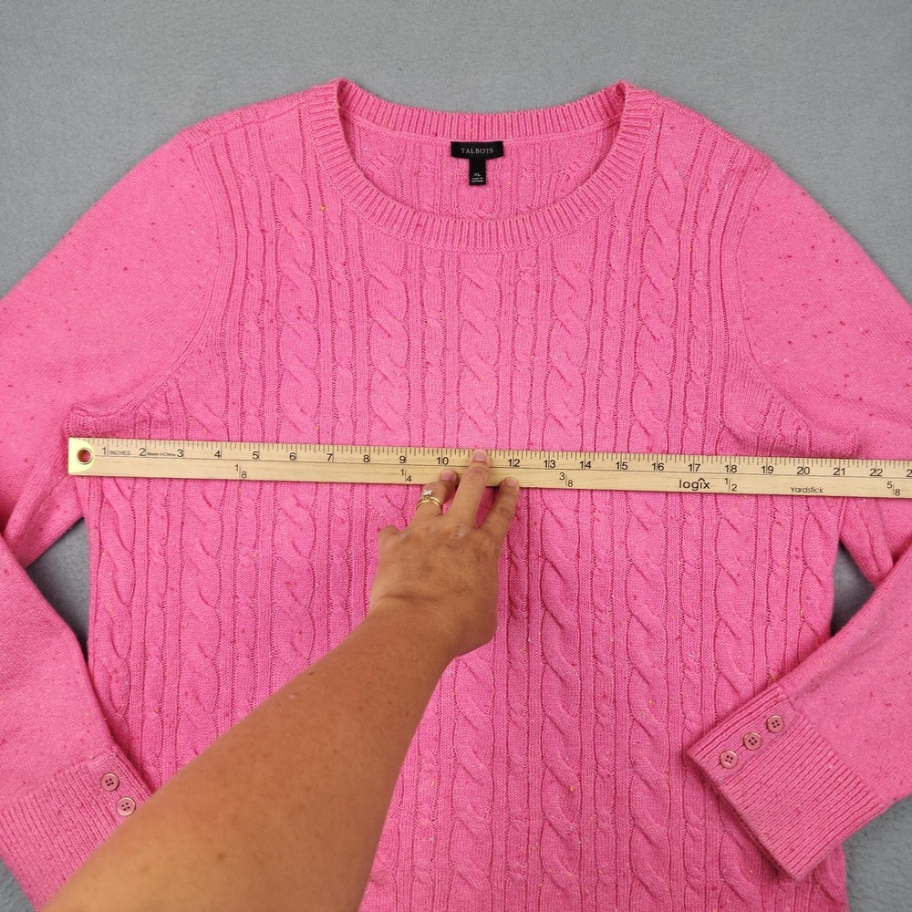Talbots Sweater Womens XL Pink Confetti Cable Knit Crewneck Button Cuff Pullover - Picture 8 of 11